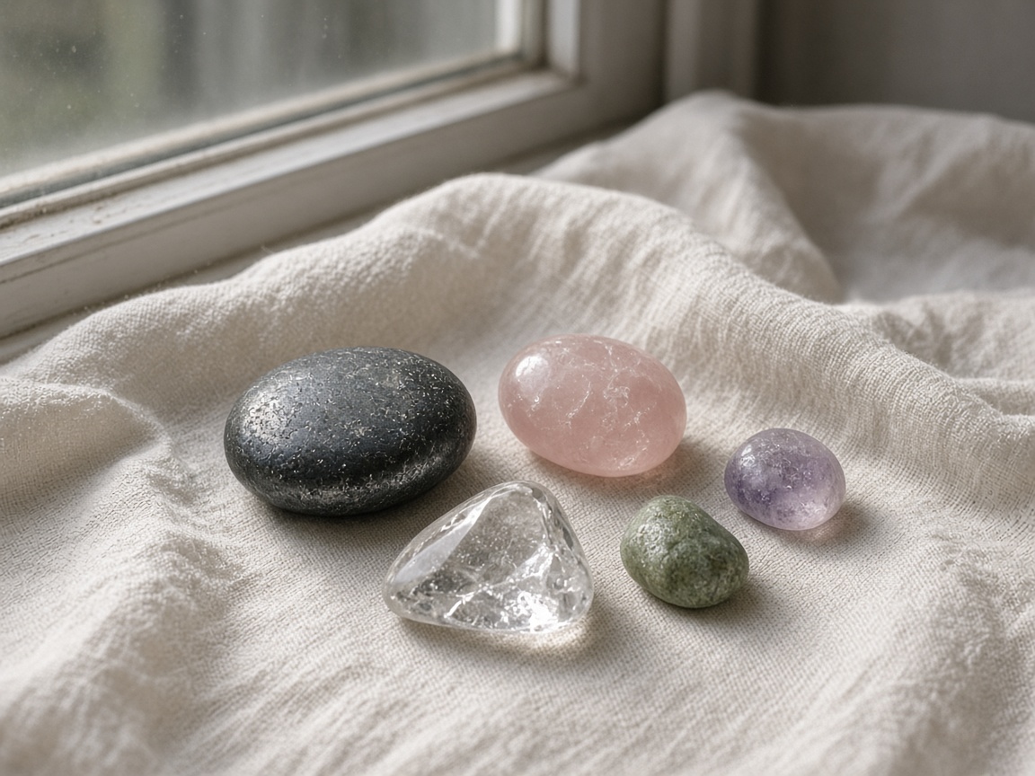 Smooth stones arranged on a cloth